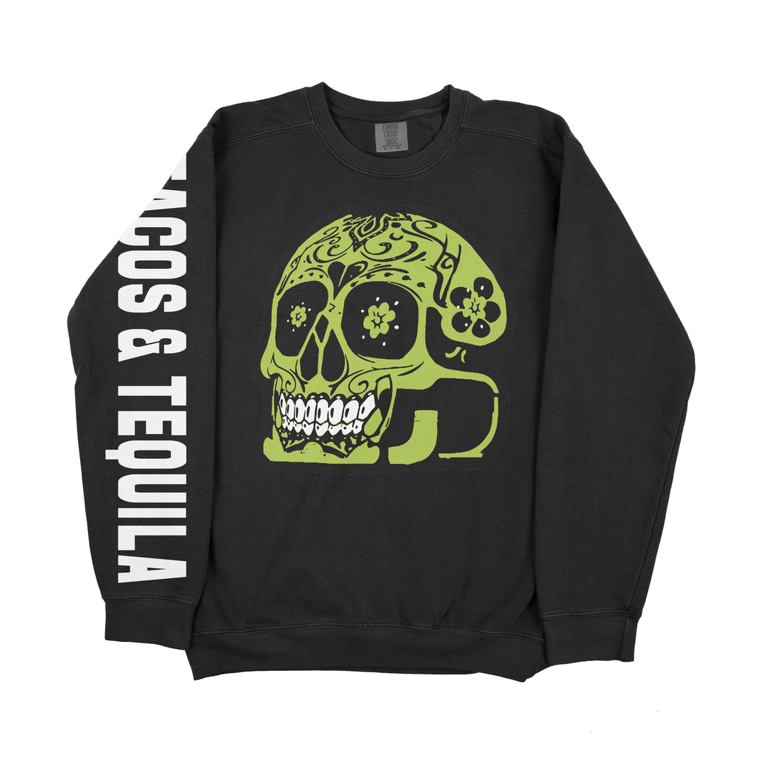 Tacos and Tequila Side Skull - Pullover Sweater : Unisex